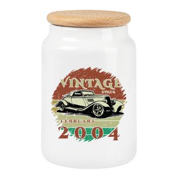 22. Geburtstag - Klassiker - Vintage since 02/2004 - Keksdose mit Holzdeckel - Weiß - Vorne