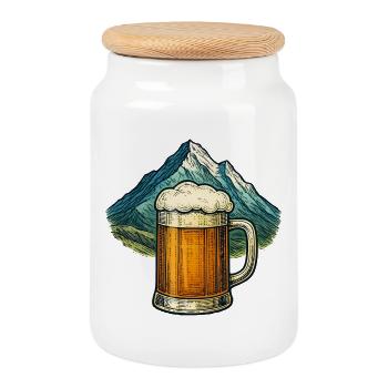 Motif bière de montagne avec montagnes - Boîte à biscuits avec couvercle en bois - blanc - Devant