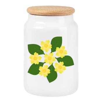 Février, Fleurs de naissance, primevères d’anniversaire, fleur d’anniversaire - Boîte à biscuits avec couvercle en bois - blanc - Devant