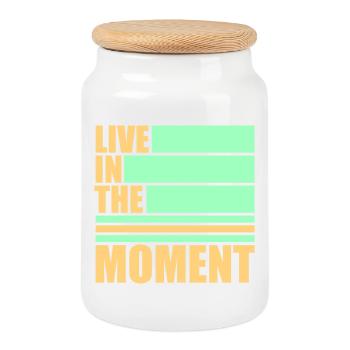 Live In The Moment Mindfulness Presence Awareness - Cookie Jar with Wooden Lid - white - Front