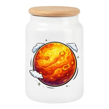 Leuchtender Mars Neon-Planet - Keksdose mit Holzdeckel - Weiß - Vorne