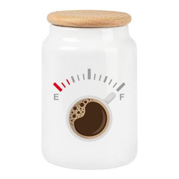 Full of Coffee - Cookie Jar with Wooden Lid - white - Front