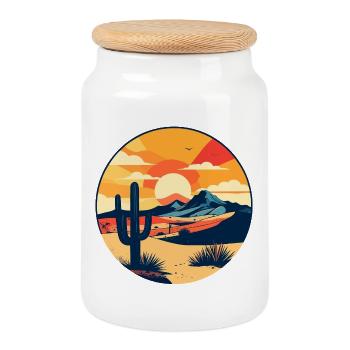 Wüstenpanorama rote Sonne Wüste Landschaft Motiv - Keksdose mit Holzdeckel - Weiß - Vorne