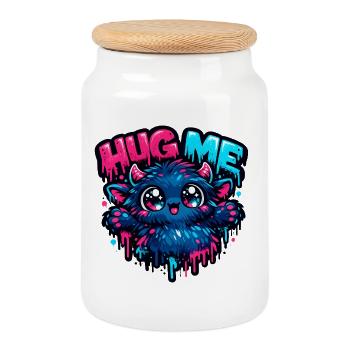 Hug Me Neon Monster Kuschelfreund - Keksdose mit Holzdeckel - Weiß - Vorne