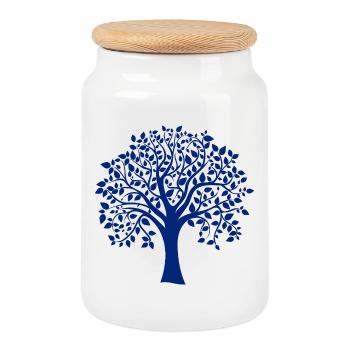 Silhouette de base bleue à imprimé Jumbo Tree - Boîte à biscuits avec couvercle en bois - blanc - Devant