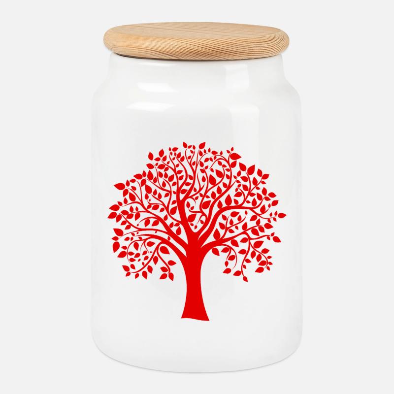 Rote Jumbo-Baum-Print-Silhouette - Keksdose mit Holzdeckel - Weiß