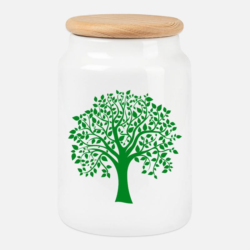 Grüne Jumbo-Baum-Print-Silhouette - Keksdose mit Holzdeckel - Weiß