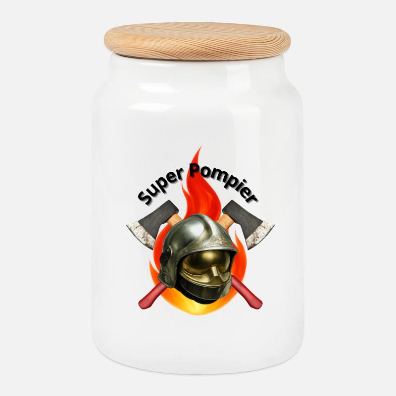 Ein brennender Feuerwehrhelm und Äxte - Keksdose mit Holzdeckel - Weiß