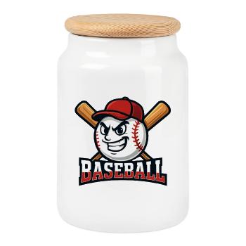 Baseball-Maskottchen - Keksdose mit Holzdeckel - Weiß - Vorne