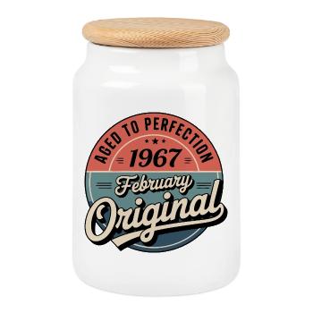 Birthday 1967 February 1967 born in February 1967 - Cookie Jar with Wooden Lid - white - Front