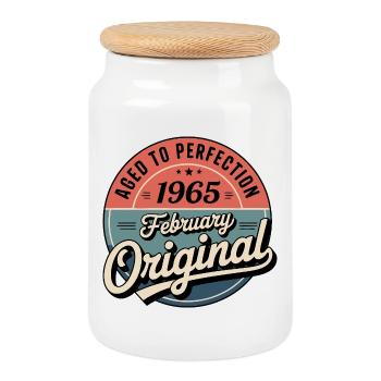 Birthday 1965 February 1965 born in February 1965 - Cookie Jar with Wooden Lid - white - Front