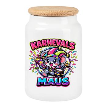 Karnevalsmaus Karneval Kostüm - Keksdose mit Holzdeckel - Weiß - Vorne