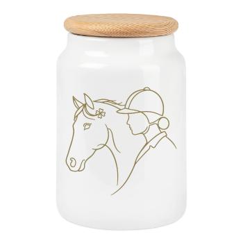 Minimalist Silhouette Rider Horse Dressage - Cookie Jar with Wooden Lid - white - Front
