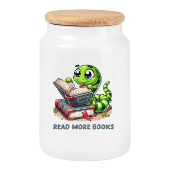 Schlange Bücher Comic - Keksdose mit Holzdeckel - Weiß - Vorne