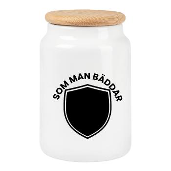 Conception du bouclier de texte en anneau - Boîte à biscuits avec couvercle en bois - blanc - Devant