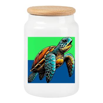 tortue - Boîte à biscuits avec couvercle en bois - blanc - Devant