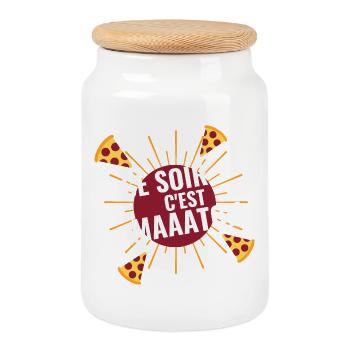 Ce soir c'est Maatch Pizza - Boîte à biscuits avec couvercle en bois - blanc - Devant