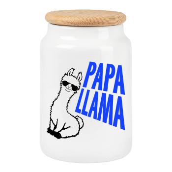 Dad Llama Cool Sunglasses Sitting Funny Animal - Cookie Jar with Wooden Lid - white - Front