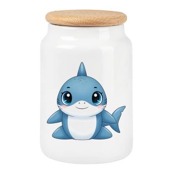 Blue Shark Cuddle Friend - Cookie Jar with Wooden Lid - white - Front