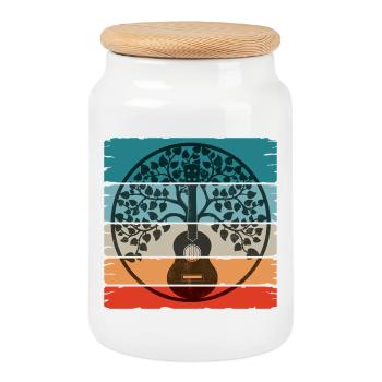 Ukulele Mandala on retro sunset - Cookie Jar with Wooden Lid - white - Front