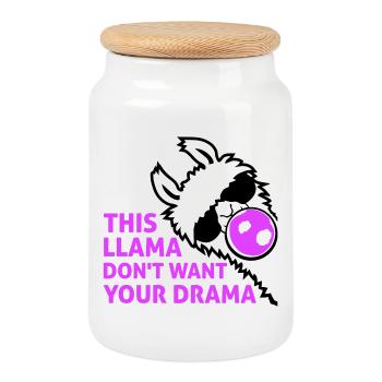 This Llama Don't Want Your Drama Bubble - Cookie Jar with Wooden Lid - white - Front