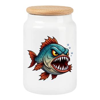Chasseur en haute mer Piranha - Boîte à biscuits avec couvercle en bois - blanc - Devant