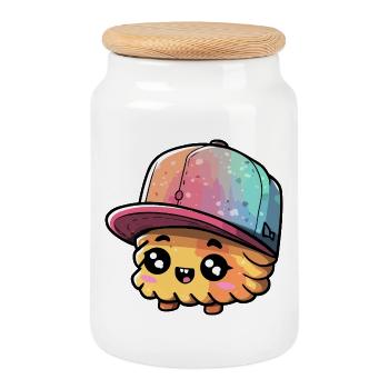 Buntes Kawaii Sushi Cap - Keksdose mit Holzdeckel - Weiß - Vorne