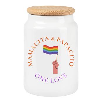 One Love Pride Flagge Umarmung - Keksdose mit Holzdeckel - Weiß - Vorne