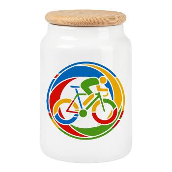 Motif artistique coloré de vélo de route - Boîte à biscuits avec couvercle en bois - blanc - Devant