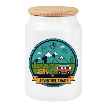 Badge de camping d’aventure en pleine nature - Boîte à biscuits avec couvercle en bois - blanc - Devant