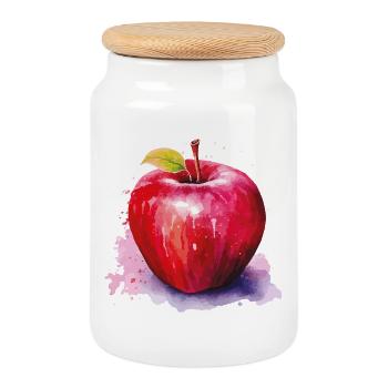 Éclaboussure à l’aquarelle pomme - Boîte à biscuits avec couvercle en bois - blanc - Devant
