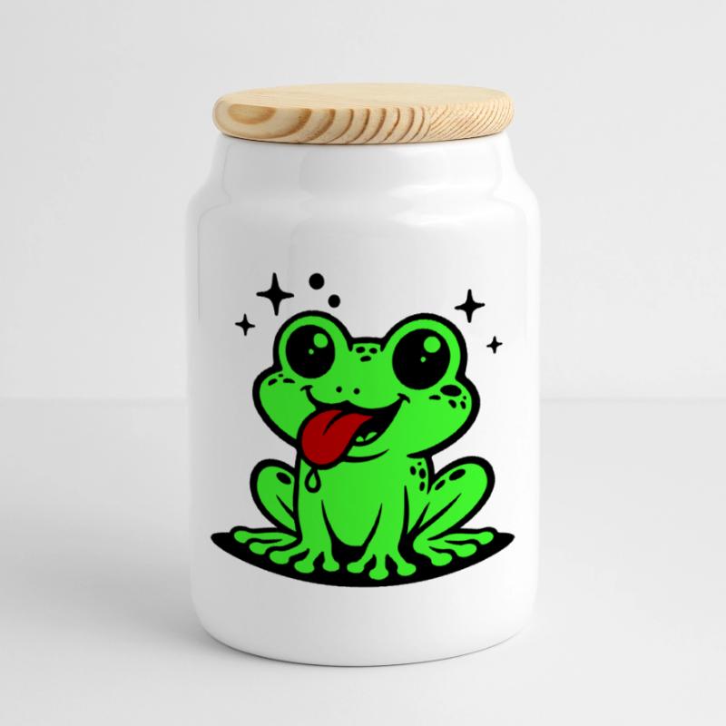 Toad Comic Frog Cookie Jar with Wooden Lid