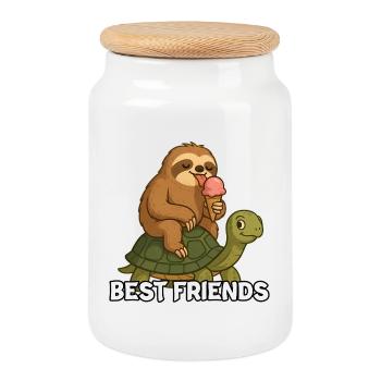 Best Friends Sloth Turtle - Cookie Jar with Wooden Lid - white - Front