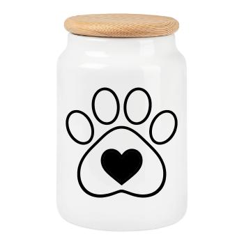 Empreinte minimale de patte avec cœur | Gamme Animal Love - Boîte à biscuits avec couvercle en bois - blanc - Devant