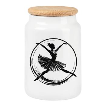 Ballet Dancer in Circle Spotlight Dance Ballerina - Cookie Jar with Wooden Lid - white - Front