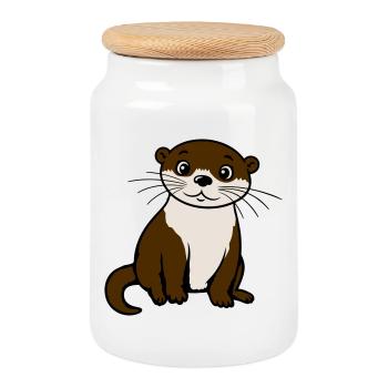 Loutre mignonne Kawaii Adore des animaux cadeau - Boîte à biscuits avec couvercle en bois - blanc - Devant