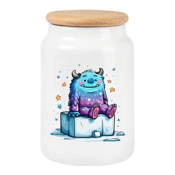 Monstre cosmique câlin sur des blocs de glace - Boîte à biscuits avec couvercle en bois - blanc - Devant