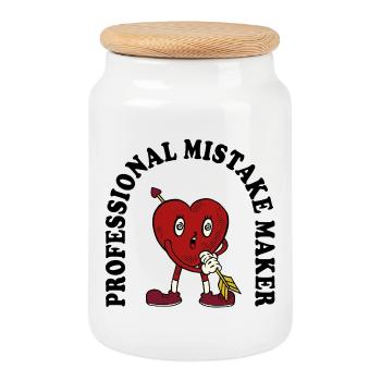 Heart Arrow Cartoon Charm - Cookie Jar with Wooden Lid - white - Front