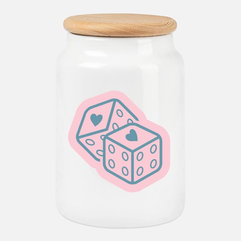 Heart-Dice-Design - Keksdose mit Holzdeckel - Weiß