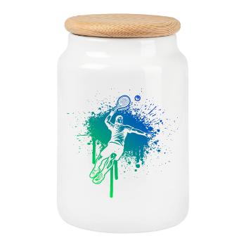 Un design intemporel simplement padel - Boîte à biscuits avec couvercle en bois - blanc - Devant
