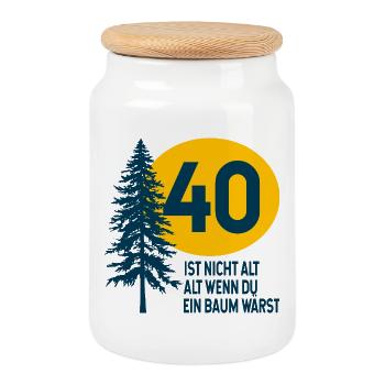 40th Birthday Tree Saying - Cookie Jar with Wooden Lid - white - Front