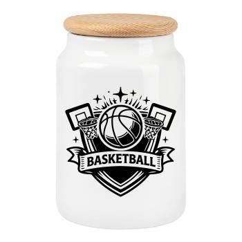 Basketball Crest - Cookie Jar with Wooden Lid - white - Front
