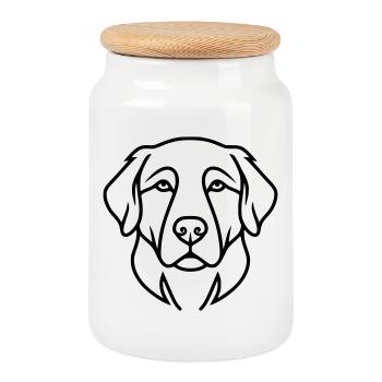 Labrador Dog Head Outline - Cookie Jar with Wooden Lid - white - Front
