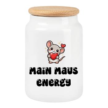 Main Maus Energy - Keksdose mit Holzdeckel - Weiß - Vorne