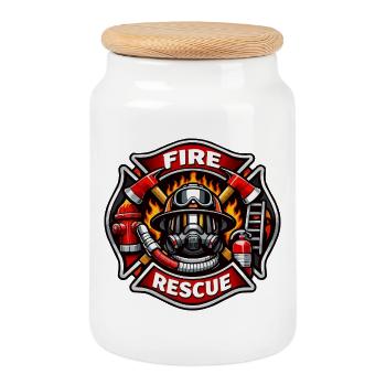 Feuerwehr Rettungsbadge - Keksdose mit Holzdeckel - Weiß - Vorne