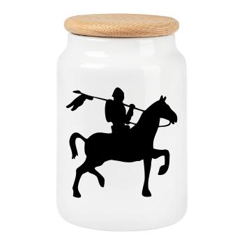 Silhouette du chevalier - Boîte à biscuits avec couvercle en bois - blanc - Devant