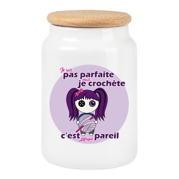 Je suis pas parfaite mais je crochète - Boîte à biscuits avec couvercle en bois - blanc - Devant