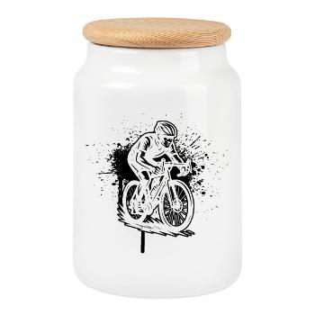 A must-have for real road bikes - Cookie Jar with Wooden Lid - white - Front