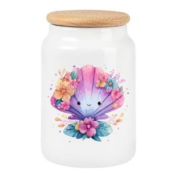 Moule fleurie avec des fleurs joyeuses - Boîte à biscuits avec couvercle en bois - blanc - Devant