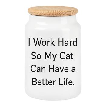 Je travaille dur pour que mon CAT ait une vie meilleure - Boîte à biscuits avec couvercle en bois - blanc - Devant